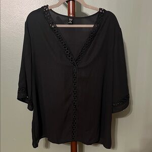 Elegant Black Eyelet Trim Blouse